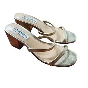 Steve Madden Issy Square Toe Strappy Block Heels Gold Women's Size 7.5